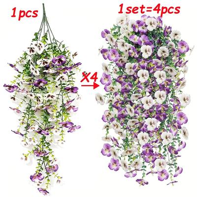 2Pcs Violet Artificial Flowers Vine Hanging Fake Flowers Faux Plants Vines for Home Room Decor Garden Wedding Decoration Flowers