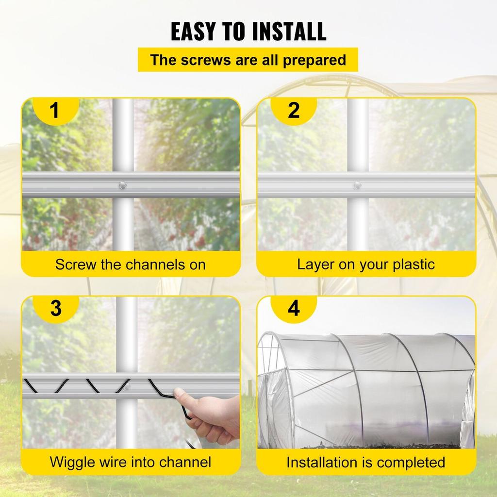 Spring Wire and Lock Channel, 6.56ft Spring Lock & U-Channel Bundle for Greenhouse, 30 Packs PE Coated Spring Wire & Aluminum Alloy Channel, Plastic