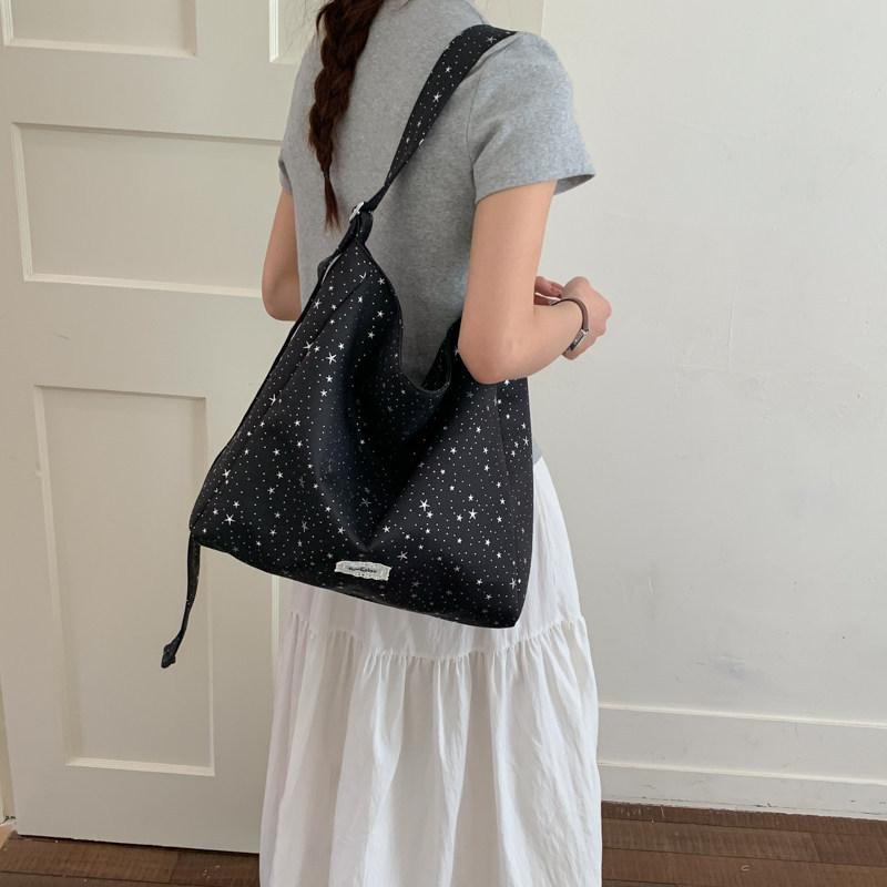 Korean Style Ins Minimalist Star Canvas Tote Bag Casual Large Capacity Shoulder Handbag Student School Shopping Bag
