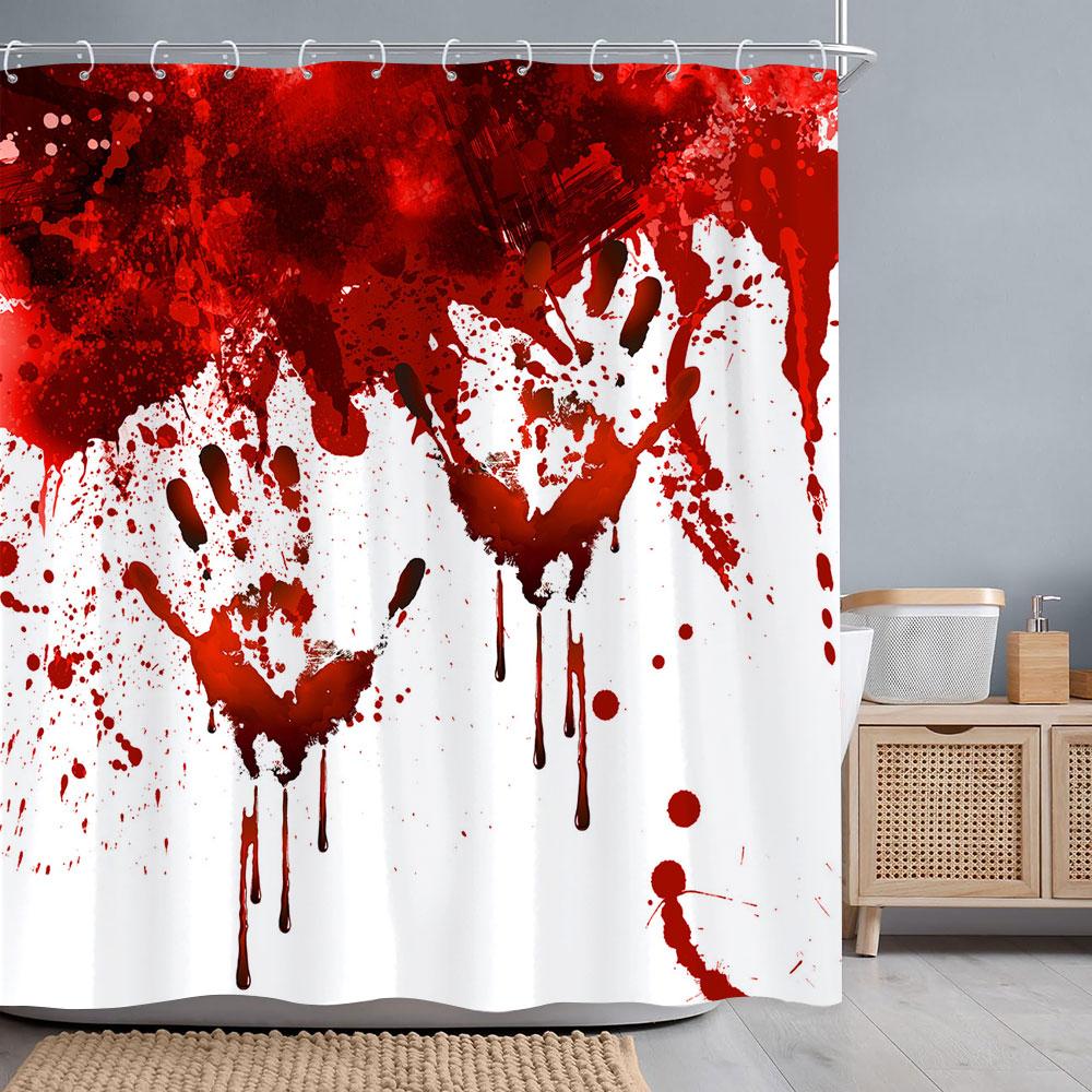 

Scary Blood Handprints Halloween Shower Curtain Scary Shadow Blood Bathtub Polyester Shower Curtains Bathroom Decor with Hooks 120x180cm