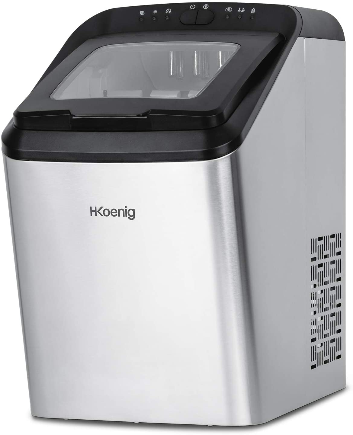 H.Koenig KBP40 Ice Maker, 145 W, 2 dimensioni cubiche, vassoio dell'acqua da 2,8 L, indicatore del livello dell'acqua, acciaio inossidabile. Ciclo di produzione 9 Min