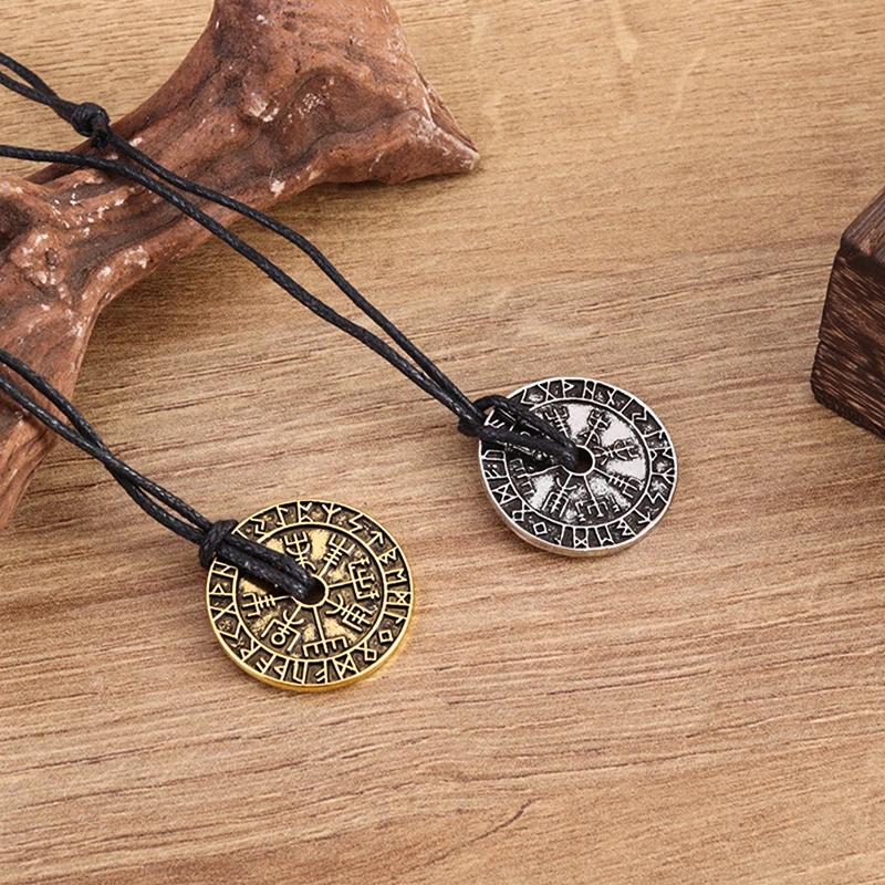 Rune Compass Pendant Necklace Men's Prayer Amulet Trend Accessory Friend Gift
