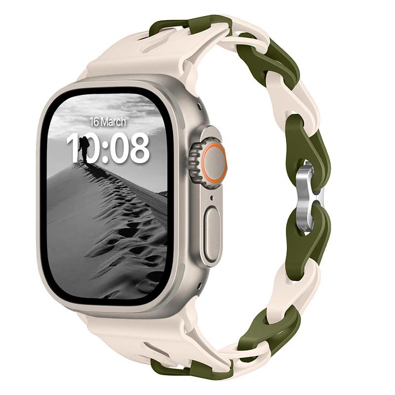 Pulseira de Silicone de Elo Duplo para Apple Watch Band Ultra 2 49mm 44mm 40mm 45mm 41mm 42mm Bracelete para Series 9 8 7 6 5 4 SE 3