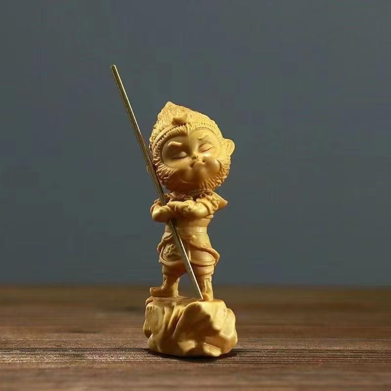 Wood Carving Sun WuKong Sculptures and Figurines Chinese Characteristic Characters Home Room Office Anime Figures Decoration
