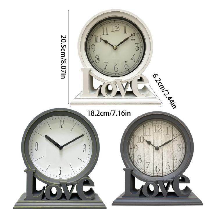 Fashionable Love Letter Plastic Bedroom Desk Clock with Quiet Operate Battery Operated No Ticking Bedside Table Clock