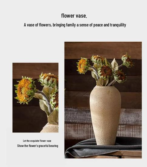 Handmade Retro Nostalgic Large Ceramic Floor Vase – Coarse Pottery Feng Shui Decor for Living Room or Hotel.
