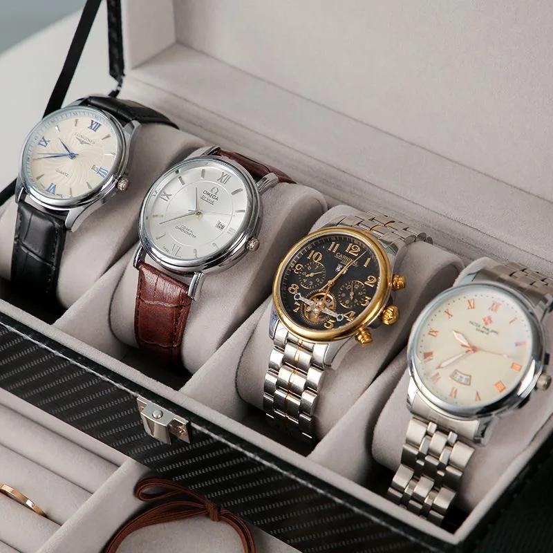 1pc 22.5x10.5x11.58cm Hot Selling Carbon Fiber Double Layer Watch Box Jewelry and Watch Storage Box 4 Position Double Watch Box