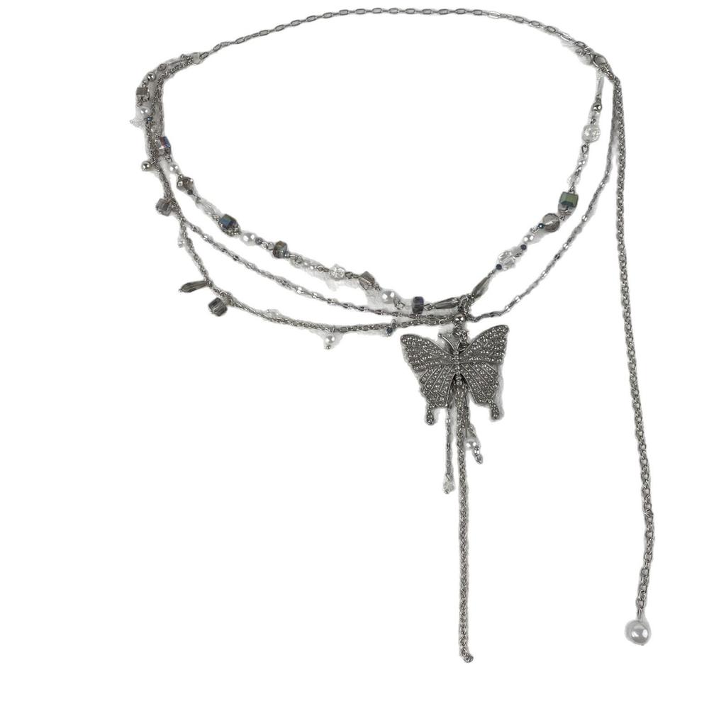 Leichter Luxus Voll-Diamant Schmetterling Quaste Taillenkette für Damen süß und cool Hot Girl runde Perlenkette Spleißgürtel Nische ve