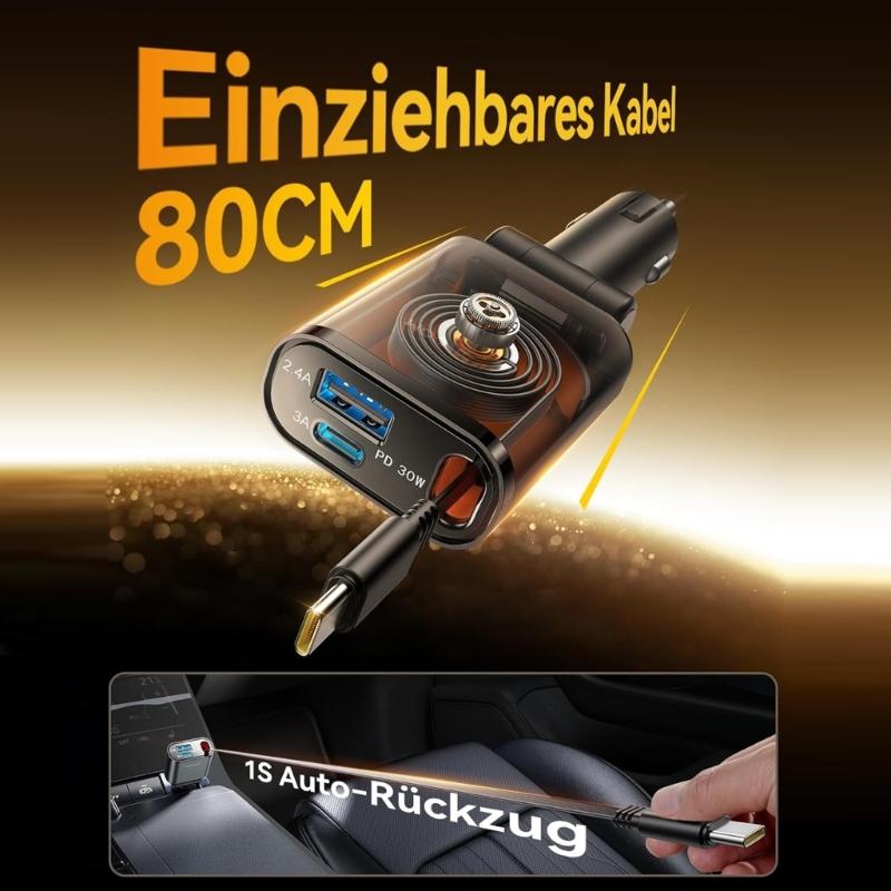 Very Small Retractable USB C Car Chargers 45W 3 In 1 Adapter High Speed Vehicle Chargers Small Car Chargers for Locate