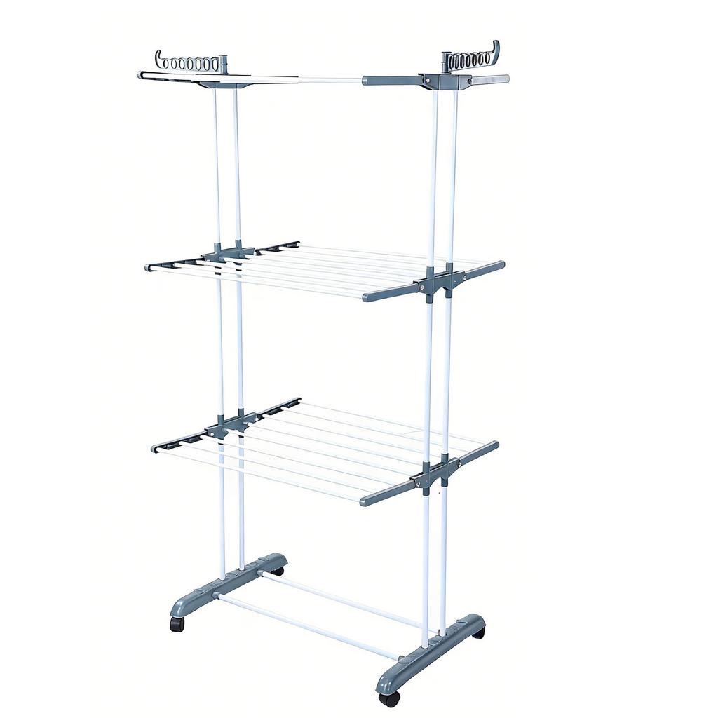 Laundry Drying Rack Multifunctional Movable 3 Layers Space Saving Foldable Clothes Horses Rack