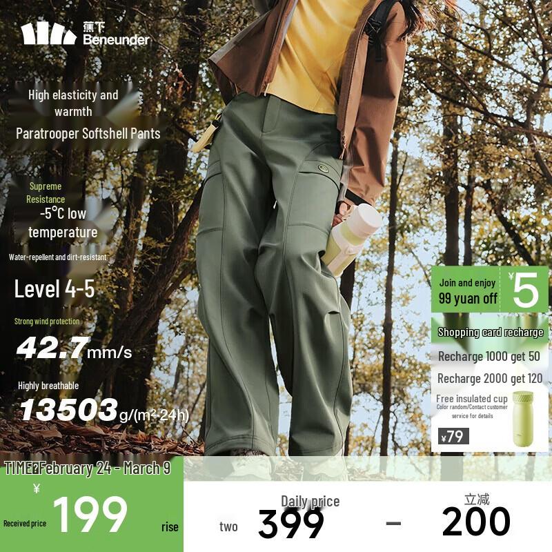 Beneunder Women s Quick-Dry Warm Softshell Cargo Pants M