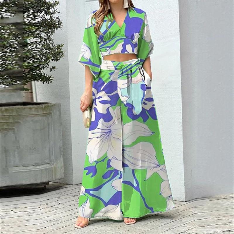 Womens 2026 Casual Set High-Waisted Printed T-Shirt Pants Outfit Office Wear Everyday Style