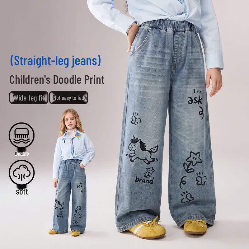 ASK JUNIOR Girls Graffiti Straight-Leg Denim Jeans 170