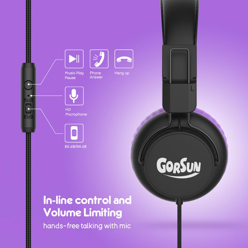 Kids Headphones, Headphones, 85dB/94dB Volume Limited, Wired Headphones with Mic, Sharing Function, Adjustable Toddler Headphones for School/Tablet/PC