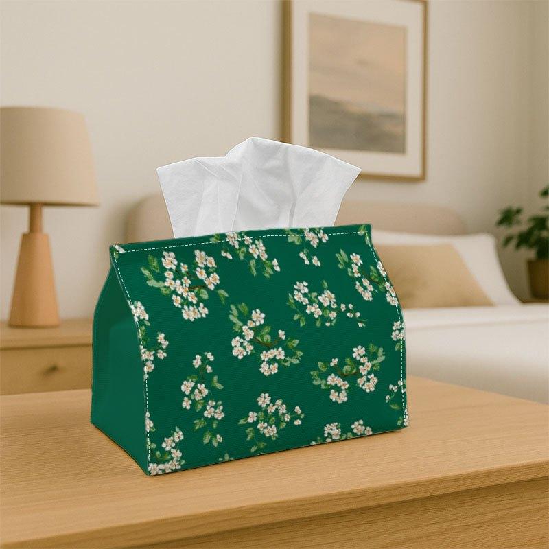 1pc Tissue Box Holder Features a Continuous Design of Tiny White Blossoms And Green Foliage - A Versatile Napkin Dispenser Suitable for Home Gathering