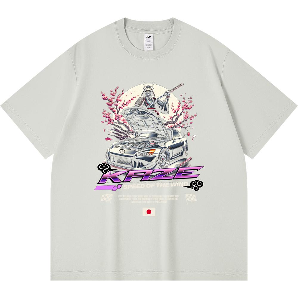 

230GSM 100% Cotton T-Shirt Samurai Car Print Tees Funny Harajuku Style Combed Cotton Tshirt XS абрикосовый