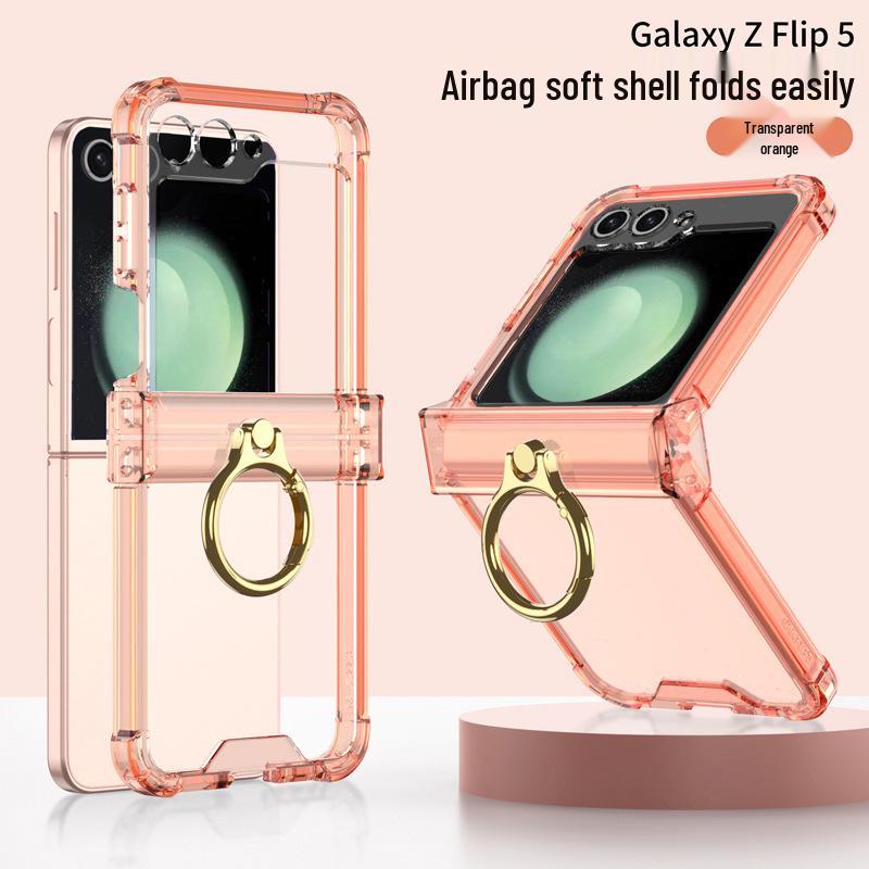 

Samsung Z Flip 5 Case with Airbag Hinge, Transparent Solid Color, and Finger Ring Holder. SM-Flip6 [Small Screen without Film]