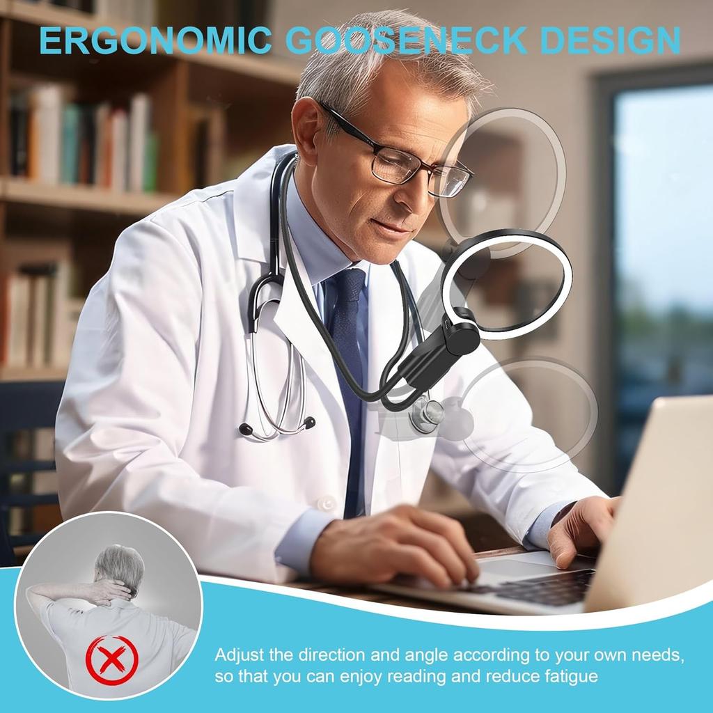 Magnifying Glass with Light for Reading: 5X Hands Free Magnifying Glass Magnifier with Light and Stand 24 Ultra-Bright LED Flexible Gooseneck
