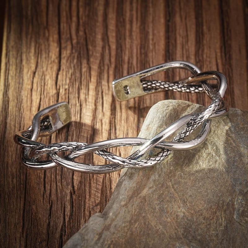 Vintage Mens Jewellery Woven Twist Texture Bracelet Bangles for Women Men Thai Silver Statement Bracelet Punk Party Jewelry Gift