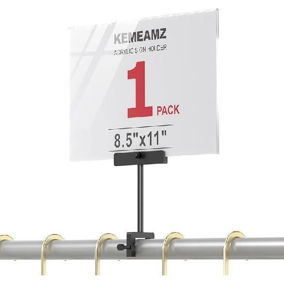 Aluminum Alloy Sign Holder Clamp with 8.5 x 11 Inch Acrylic Frame Sign Holder ,Clothing Stores Card Displays (Black) 1 Unit 1 Unit