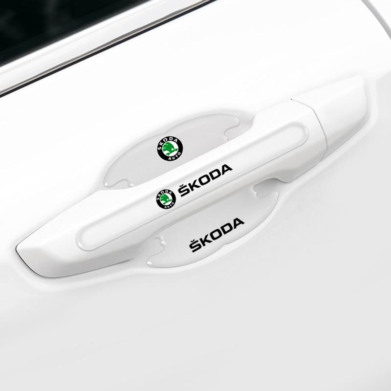 4/8Pcs Car Door Handle Sticker Protective Film Decals Accessories For Skoda Octavia MK2 MK3 2 3 A7 Fabia Karoq Kodiaq Rapid afx388