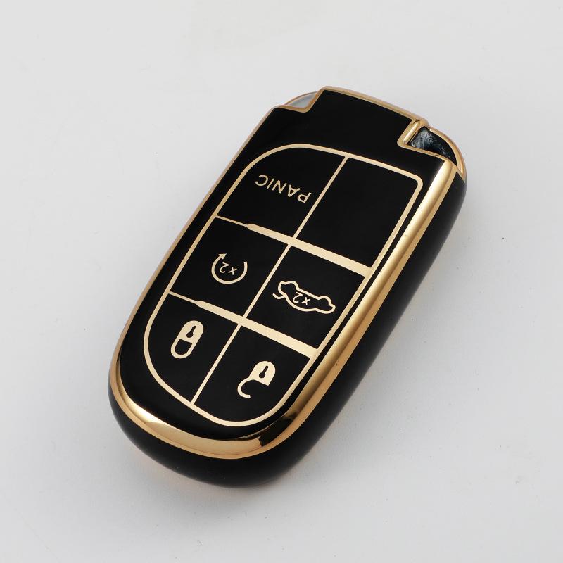 Applicable Gold Edge Key Case for Jeep Compass, Cherokee, Renegade, Grand Cherokee, and Dodge