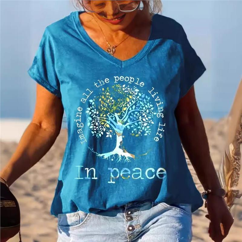 

2024 Women s V-Neck Short Sleeve European and American Print Top Large