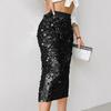 Women Skirt High Waist Sexy Hip-Hugging Sequin Glitter Skirt Solid Color Mid-calf Length Hip Wrapped Skirt Slimming Design Wedding Clubwear