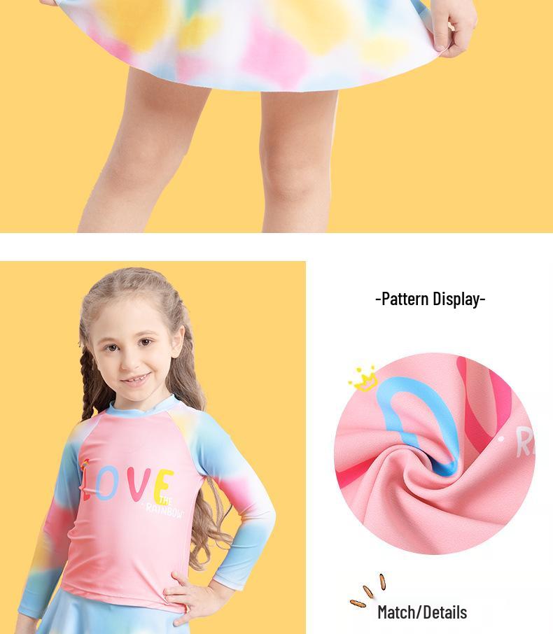 Girls' Tie-Dye Long-Sleeve Two-Piece Swimsuit Set with Short Skirt