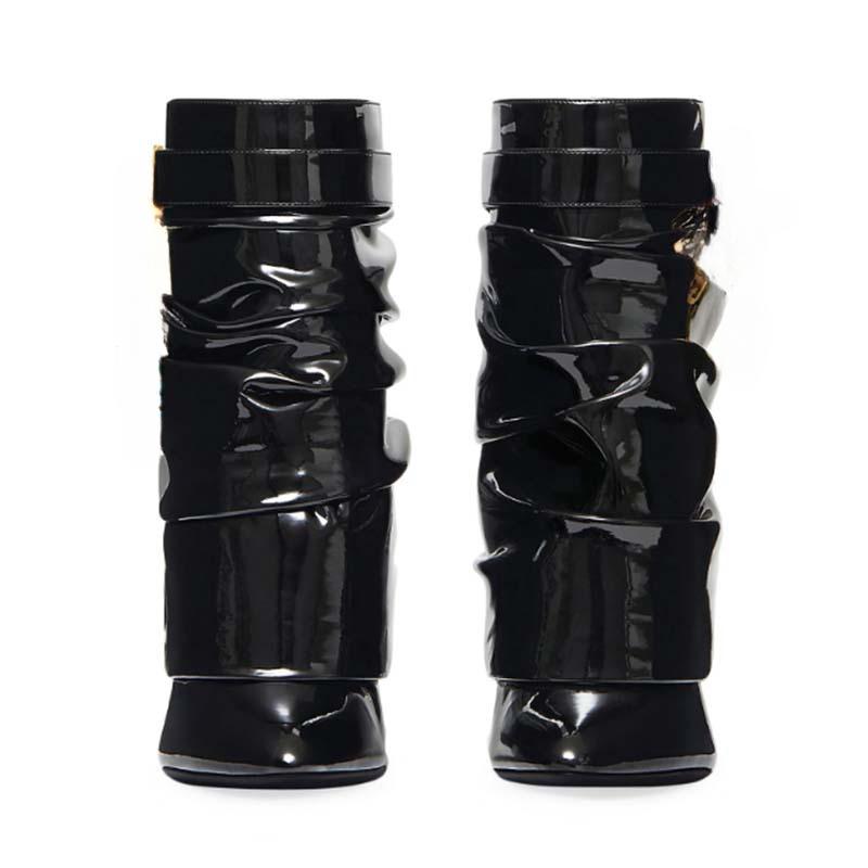 Fashion Brand New European American Pleated Middle Tube Stacking Boots Pointed Slim High Heels, Solid Color Fashionable Skirts Boots 43