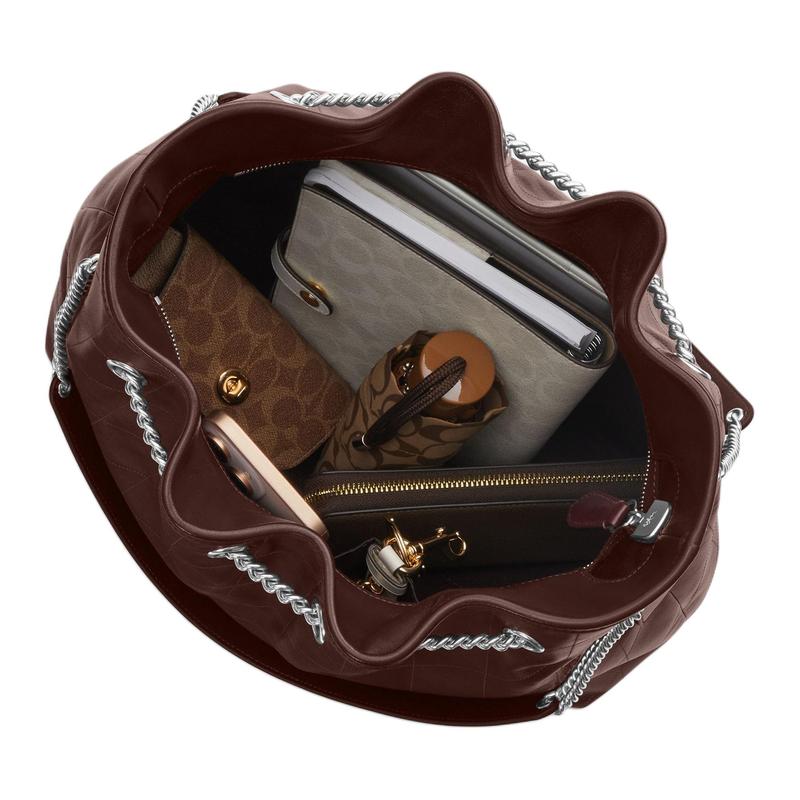 Coach EVELYN 36 Quilted Detailed Garbage Bag Cow Leather Shoulder Bag Large Women's Maple Leaf