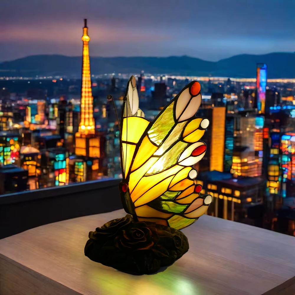Tiffany Butterfly Modern Desk Lamp Resin Base E14LED Base Bedroom Bedside Lamp for Children's Eye Protection Table Lamp