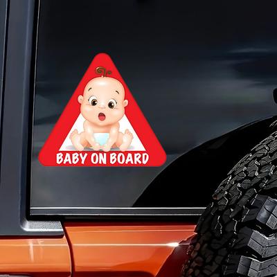 Baby On Board Car Sticker - Cute Surprised Infant, Red Triangle Sign, Waterproof Vinyl Decal for Car Exterior Safety Reminder