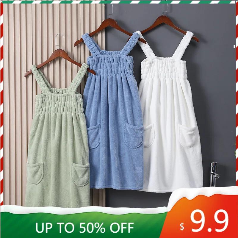 

Модное банное полотенце, домашнее женское носимое обертывание, впитывающее воду для взрослых, чистый хлопок, юбка для сухих волос, длинный стильный моющийся халат для ванной комнаты