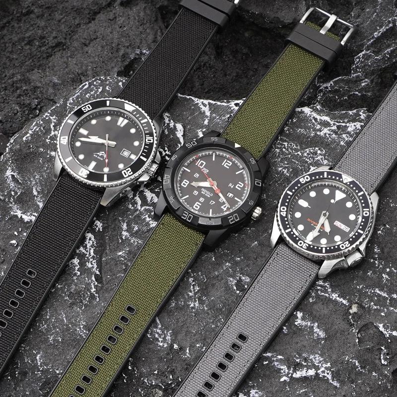 20mm 22mm 24mm Canvas Silicone Strap for Seiko Diving Waterproof Rubber Nylon Quick Release Watch Band for Swatch X Blancpain