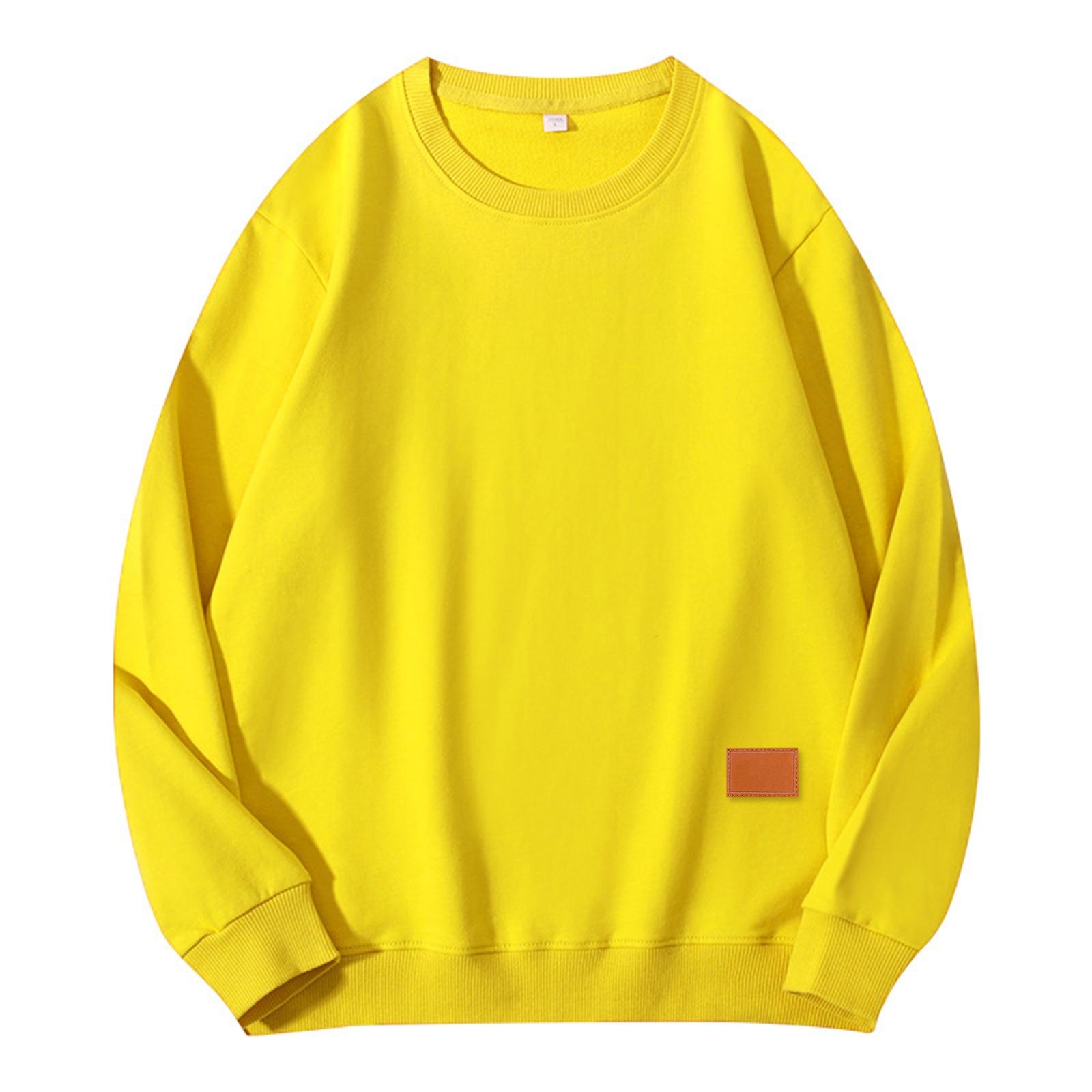 

Unisex Solid Color Cowhide Label Round Neck Pullover Ribbed Long-sleeved Sweatshirt XL жёлтый