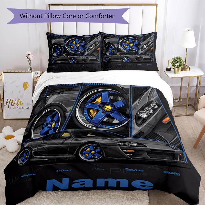 3pcs Custom Name Racing Bedding Set Duvet Cover Closure Includes 1 Duvet Cover & 2 Pillowcases, Soft and Comfortable for All Seasons.