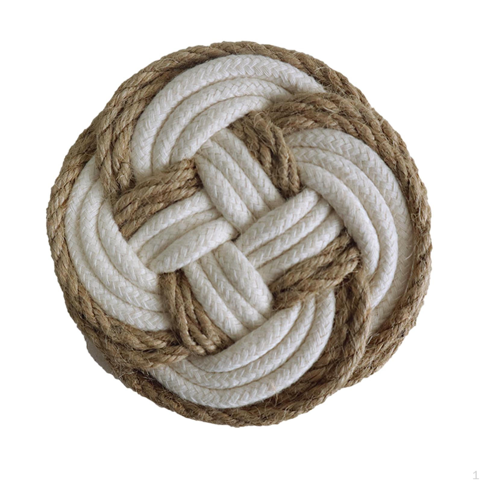 

Coaster for Drink Braided Placemat Heat Insulation Tabletop Cup Handwoven Brown and White