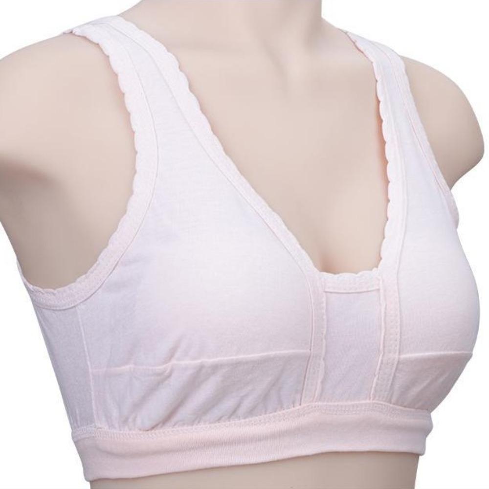 

Lace Mother s Wireless Bra Floral Push Up Vest Bra Soft Elderly Brassiere Female L-pink solid