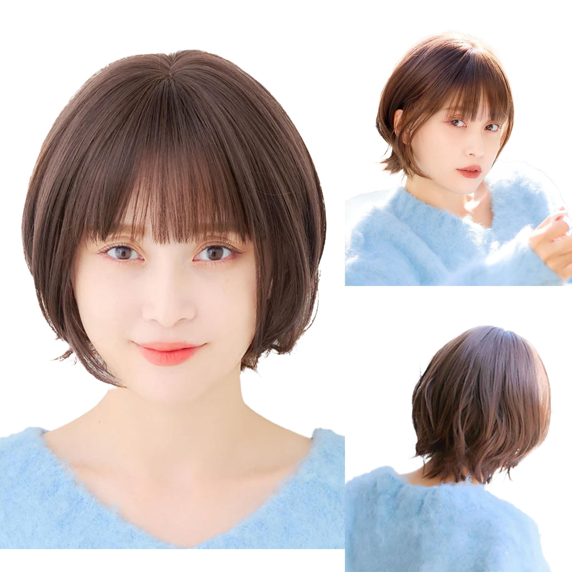 

сертифицированное медицинское использование расслабленный парик продукт старой модели латте короткий один размер подходит всем 24-часовой парик размер регулируется ромбовидный силуэт челка завиток волос