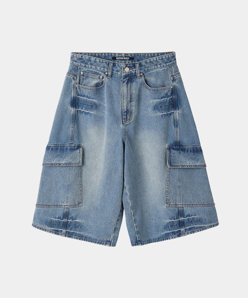 MAISON MINED Vestige Cargo Bermuda Pants Mid Blue