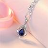 Silver Plated Teardrop Blue CZ Pendant Necklace, Elegant Geometric Openwork Crystal Necklace for Women
