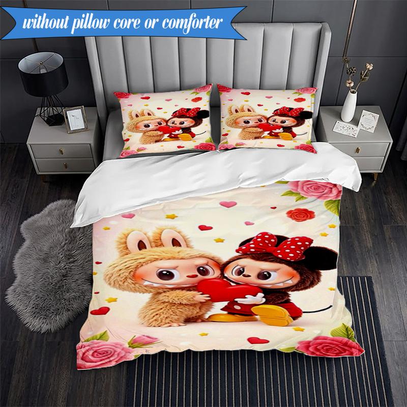 Labu-bu Friends Adventure 3pcs K-pop music group Bedding set,Ideal for Bedroom, Dormitory,Including Duvet Cover And 2pcs Pillowcases,Fan gifts