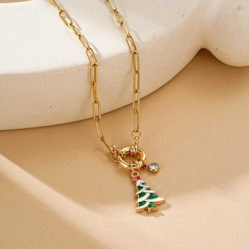 Christmas Stainless Steel Necklace Set - Santa Reindeer Snowman Pendants Lobster Clasp Adjustable Festive Jewelry Gift