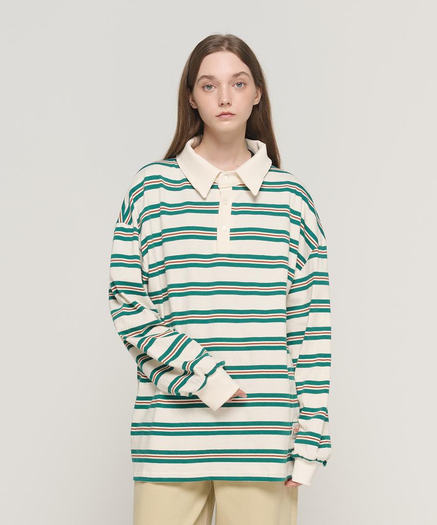 CARGOBROS FÜR DAMEN Gestreiftes lockeres Poloshirt (Elfenbein)