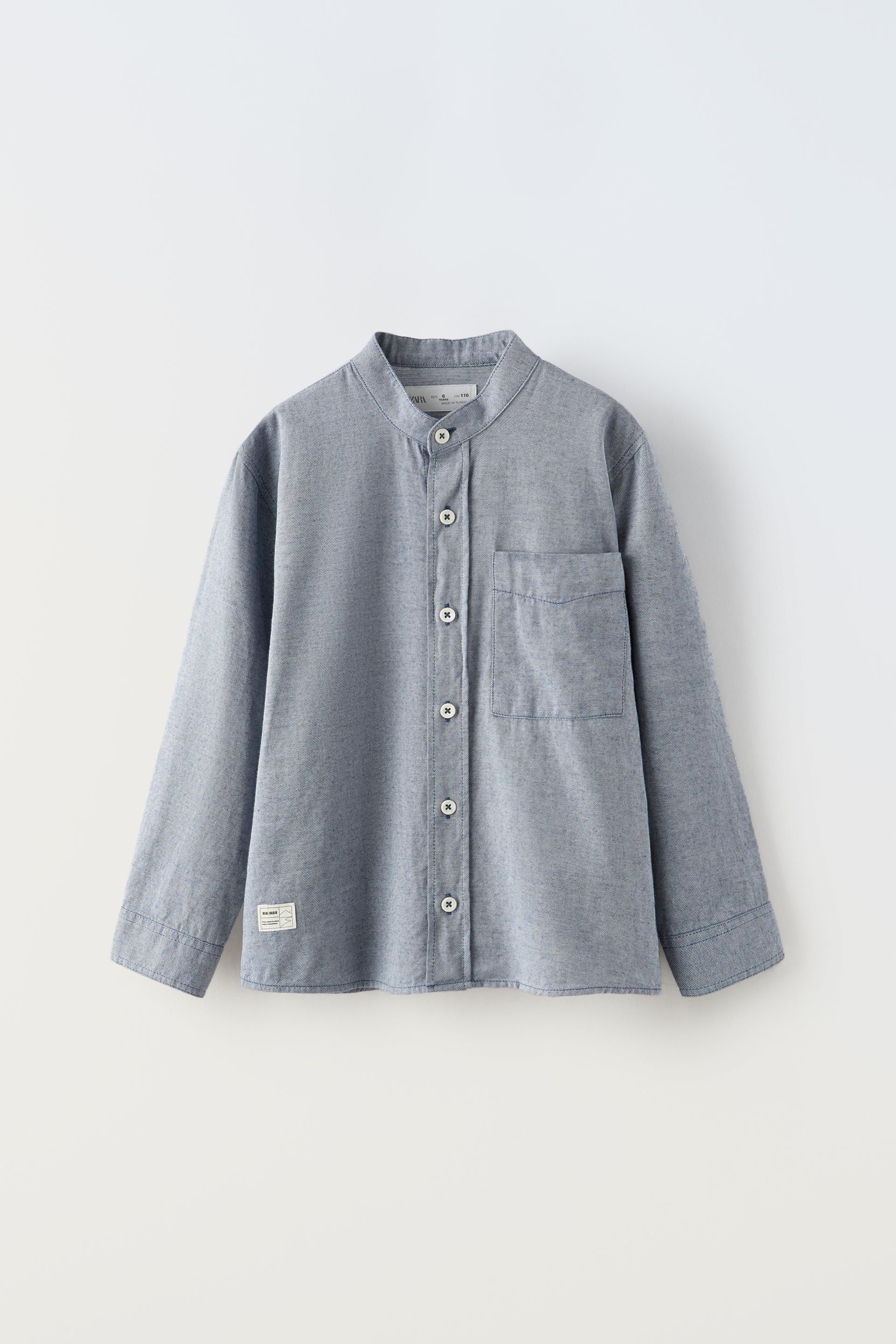 

МЕЛАНЖЕВАЯ РУБАШКА С ВОРОТНИКОМ-СТОЙКОЙ