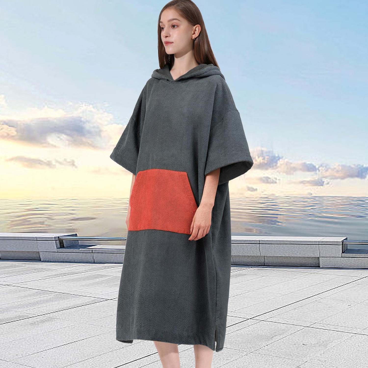 

Унісекс швидковисихаючий рушник з мікрофібри з капюшоном для пляжу, серфінгу та плавання Pocket Stitching; Adult 75*110cm іржавий/червоний