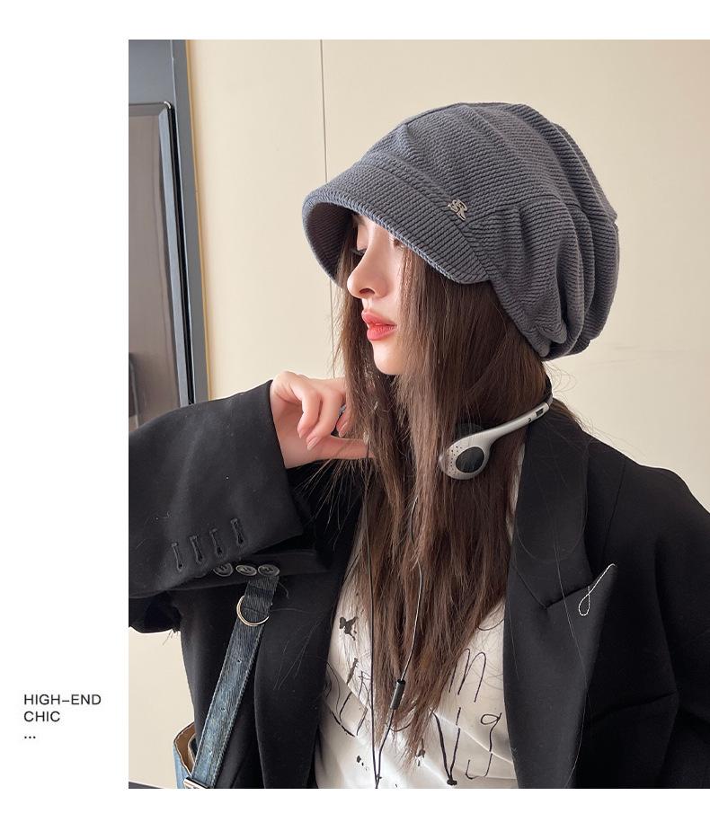 Women's Korean Style Beanie - Large Head Fit, Face Slimming, Casual Slouchy Hat for Spring & Autumn