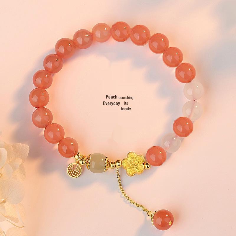 Graceful Charm Peach Blossom Bracelet: Red Agate & Pink Crystal for Women