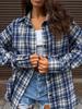 Women's Versatile Plaid Turn-Down Collar Blouse - Loose Fit, Long Sleeve, with Pockets, European & American Style, 2025 Collection.